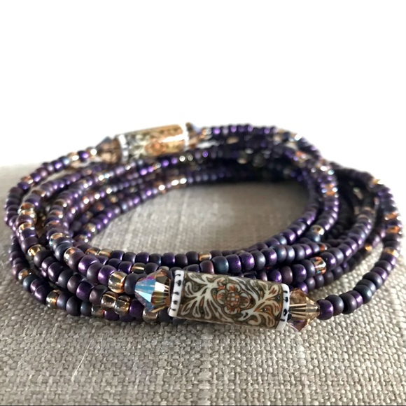 Hand Crafted Jewelry - Mood Bead Seed Bead Long Wrap Bracelet Purple